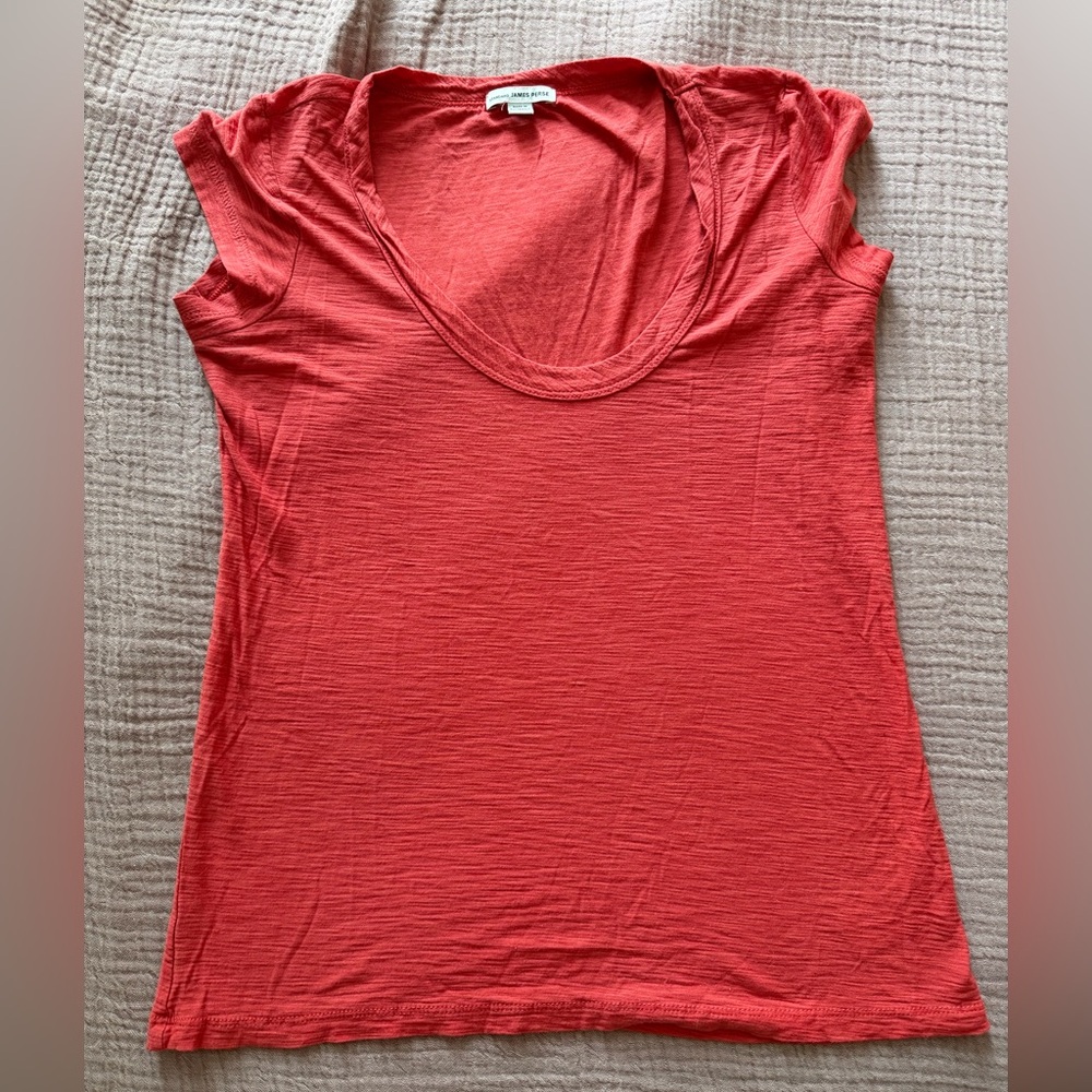 James Perse Coral Scoop Neck Tee | Lightweight Cotton T-Shirt | Medium